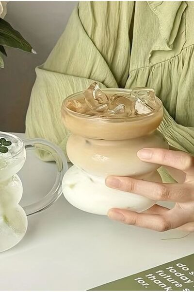 MİS KİTCHEN 6 قطع من أكواب القهوة الباردة والساخنة المموجة - كوكتيل مع مصاصة ...