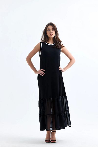 GAMZE ALPTEKİN Sleeveless Chiffon Dress - Ribbed Skirt