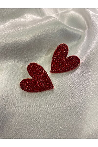 ATELIER İREM Zirkon Taşlı Kırmızı Kalp Küpe