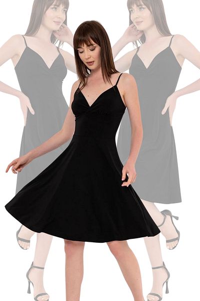 Laranor Black Adjustable Strap Low-cut Collar Flared Dress