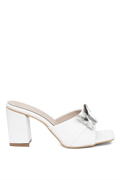 MİSS PARK MODA Papuci cu toc pentru femei Miss Park Fashion albi - PM161 K420