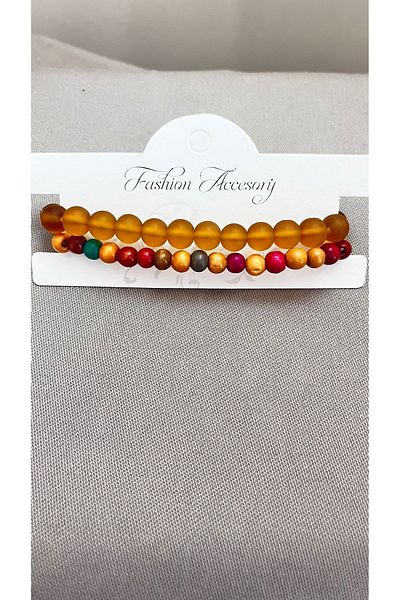 Atelier By Serkan Double Glass And Wooden Bead Bracelet