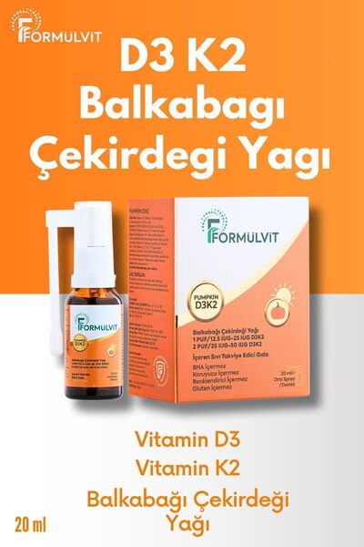 FORMÜLVİT Vitamin D3k2 Içeren Bal Kabağı Yağı Takviye Edici Gıda Sprey 20 ml