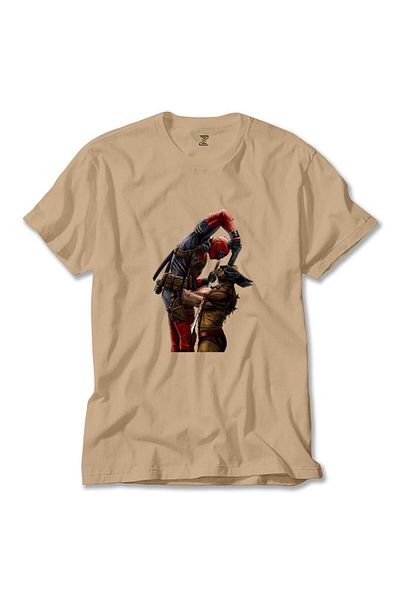 Z zepplin Κρεμ μπλουζάκι με σχέδιο Deadpool Wolverine