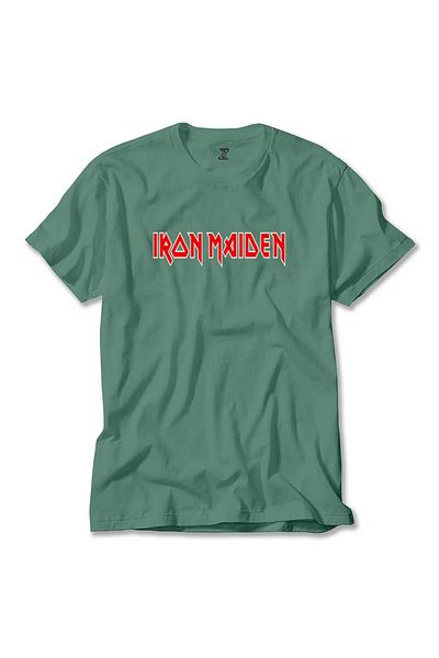 Z zepplin Πράσινο T-Shirt Iron Maiden - Σχέδιο κόκκινου κειμένου