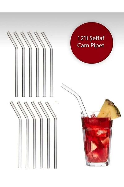 M Mimoza Park 12 Pieces Heat Resistant Glass Inclined Straws