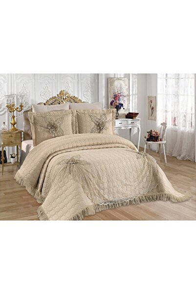 BALADI HOME Yatak Örtüsü Çift Kişilik Çeyizlik 3parça Danteli Ve Kapitoneli