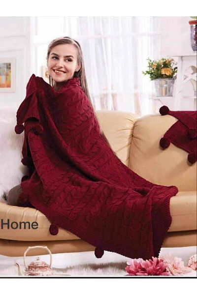 BALADI HOME Knitwear TV-Knee Blanket 130x170 cm - Pompom for Shawl and Sofa