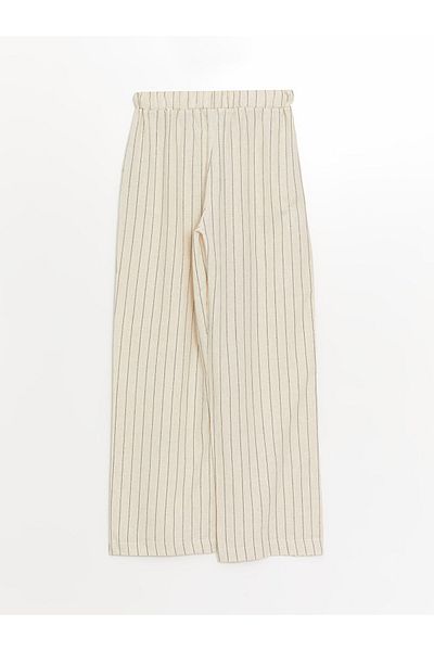 LC Waikiki Linen Blended Striped Women's Trousers with Elastic Waist
