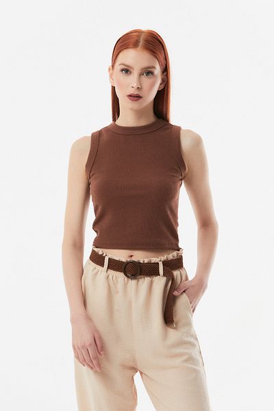Fulla Moda Kurzer Body mit Rundhalsausschnitt und Kordel