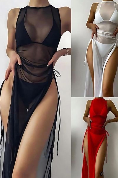 Anastasia Underwear Red Single Jersey Tulle Beach Dress - Tie-Up Waist, Long 66007K