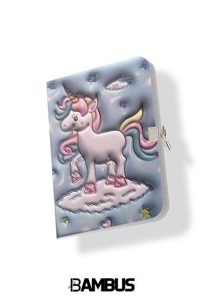 Bambus Home Caiet de jurnal cu memorie suvenir cu blocare moale cu burete în relief 3D Seria Puffy Unicorn