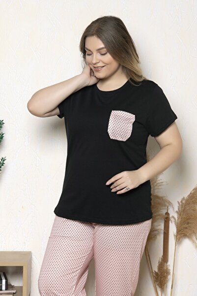 MyBen Plus Size Pink Polka Dot Short Sleeve Oversize Pajamas Set B-24