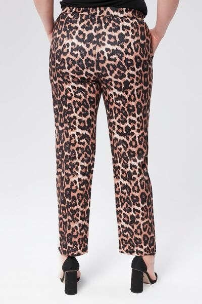 Seamoda Καφέ Χρώμα - Κομψό Παντελόνι Scuba με Μοτίβο Λεοπάρ Plus Size