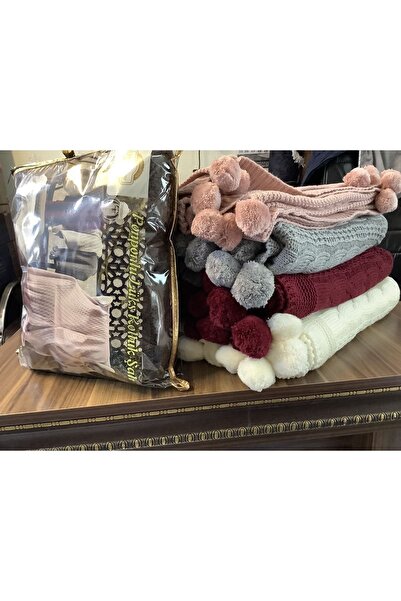 BALADI HOME Knitwear TV-Knee Blanket 130x170 cm - Pompom for Shawl and Sofa