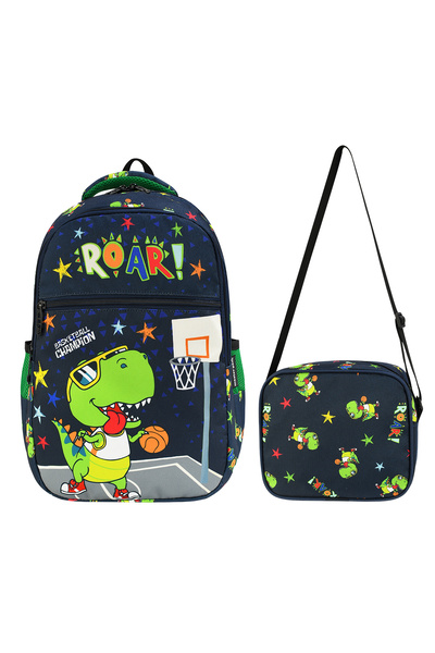Black Bear New Season Orthopedic Dinosaur Patterned School and Lunch Box Set