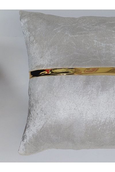 BALADI HOME Τετράγωνη μαξιλαροθήκη 40x40 cm με βελούδινο ύφασμα και χρυσά δερμάτινα αξεσουάρ