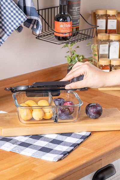 FH finehome 1500ml Sorbo Storage Container with Lock and Glass Lid, Two Compartments