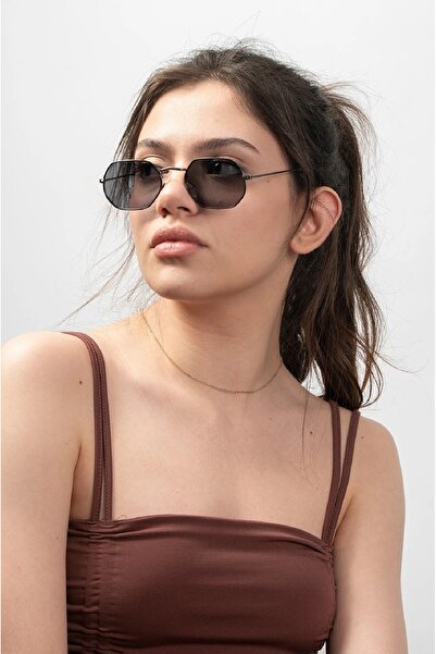 Daniel Klein Metalik Siyah Yatay Altıgen Polarize Camlı Kadın Güneş Gözlüğü