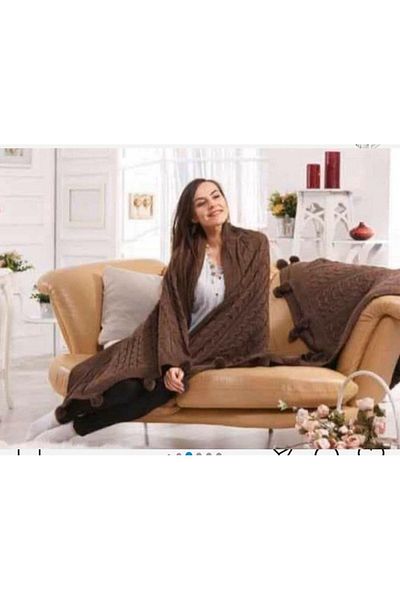 BALADI HOME Knitwear TV-Knee Blanket 130x170 cm - Pompom for Shawl and Sofa