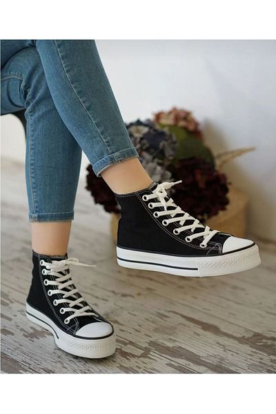 MİSSWEMODASHOES Cnv Talpă groasă Pantofi sport lungi negri