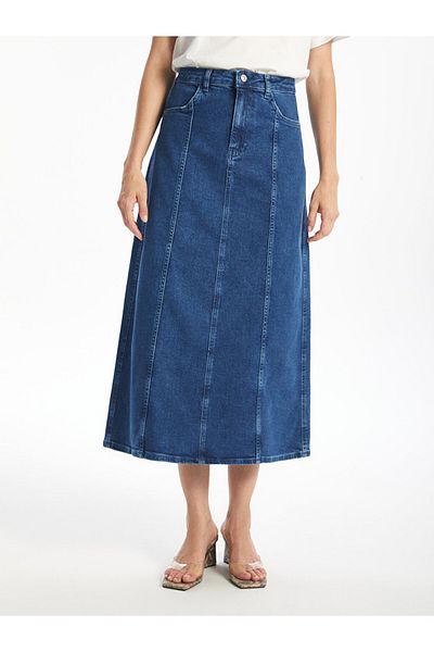 LC Waikiki Fusta de damă LCWAIKIKI Classic Mid Blue Washed Slim Fit A-Line