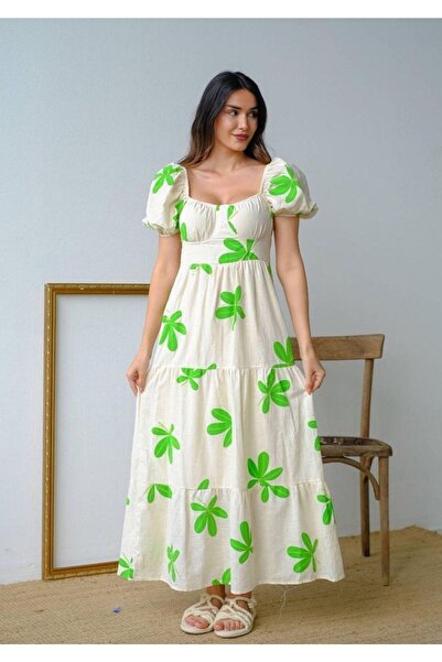 Moda Mix Avcılar فستان نسائي من الكتان بطبقات من الخلف