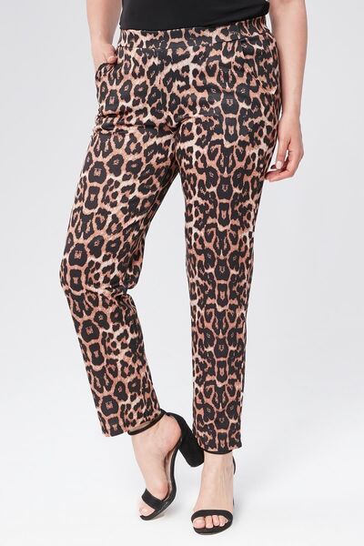 Seamoda Καφέ Χρώμα - Κομψό Παντελόνι Scuba με Μοτίβο Λεοπάρ Plus Size