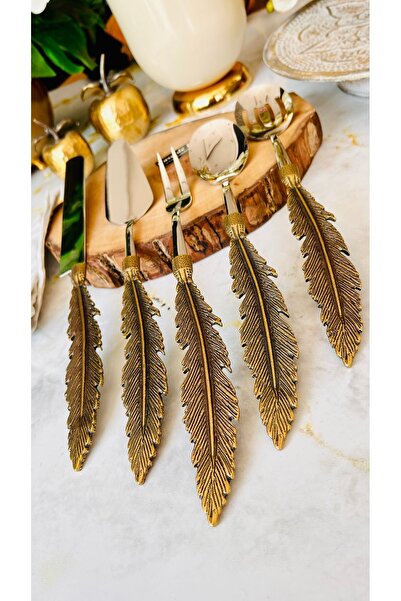 CASA DE BELLA 5 Piece Gold Antique Feather Service Set
