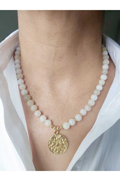 DEVİ fashion Agate Natural Stone Sun Pendant Locket Necklace