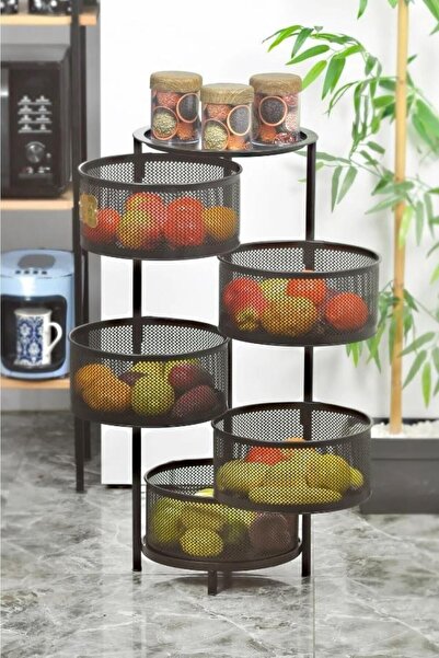 MİS KİTCHEN 5 Katlı Metal Açılır Kapanır Siyah Paslanmaz Sebzelik - Patates S...