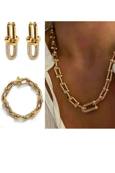 EZE طقم أقراط وقلادة وسوار من الفولاذ المقاوم للصدأ مكون من ثلاث قطع من تيفاني