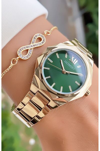 Homies Gold Colored Waterproof Women's Wristwatch and Bracelet Gift