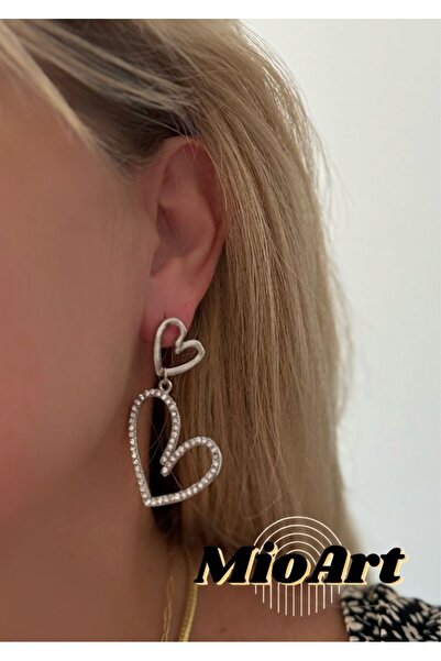 MioArt Zirkon Taşlı Sallantılı Kalp Küpe