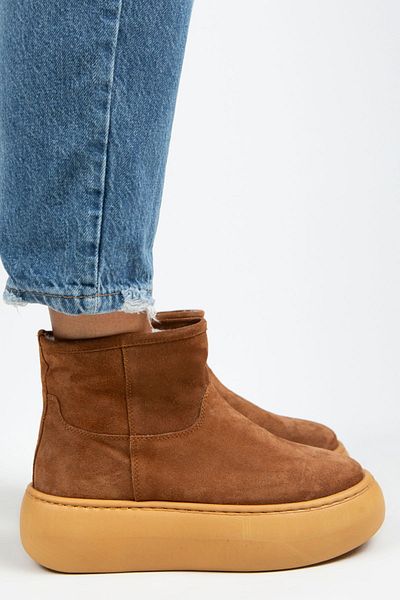 Manijero Gemma Γυναικείες μπότες από γνήσιο δέρμα Flat Tan με γούνα στο εσωτερικό