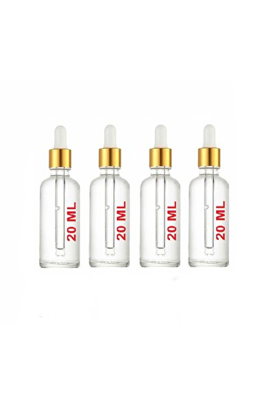 Juniberry 4 Adet 20ml Cam Şeffaf Gold Kapaklı Beyaz Cam Damlalıklı Boş Çok Am...