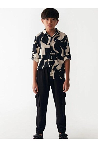 NK Αγόρι λινό πουκάμισο - με σχέδια και διπλωμένα μανίκια