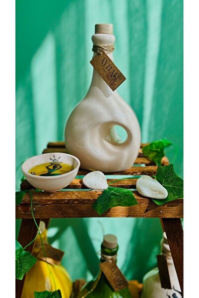 Natural Sızma Zeytinyağı Satürn Model Krem Seramik Şişede 500 ml