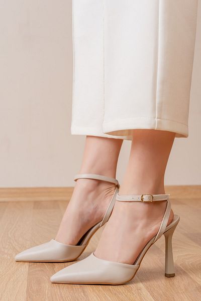 bakacstore Pantofi cu toc din piele bej pentru femei