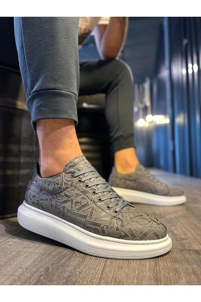 BPM Knack Gray Letter Patterned High Sole Casual Shoes - 047