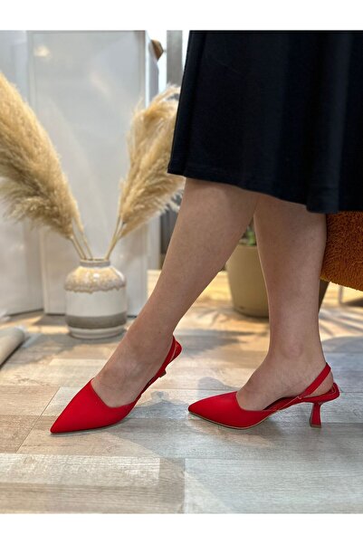 Hermones Berry Red Satin Women's Heeled Shoes