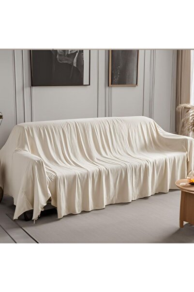 KAMİZ Pamuk Keten Koltuk Örtüsü Ekru 180x300