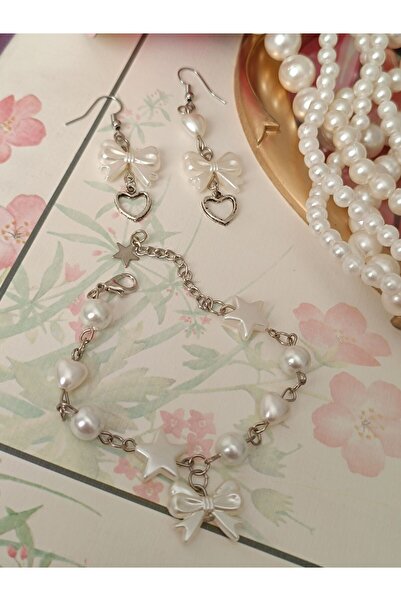 Serashine Bow French Earrings -Bracelet Set Y2K Fairycore