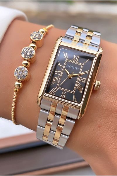 Homies Yellow Silver Colored Waterproof Women's Wristwatch and Bracelet Gift