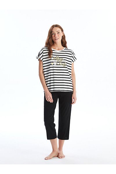 LC Waikiki Women's - Crew Neck Printed Short Sleeve Pajama Set