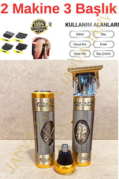 Professional Shaver 2 Machine 3 Heads Beard Cheek Nose T Knife Neck Drawing Before Hair Removal