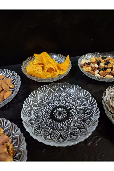 Zeryas Home Desenli Cam Çerez & Pasta Tabağı 6 Adet