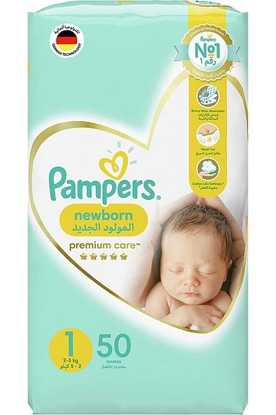 Pampers Pampers Premium Care, Size 1, Newborn, 2-5kg, Mid Pack, 50 Taped Diapers