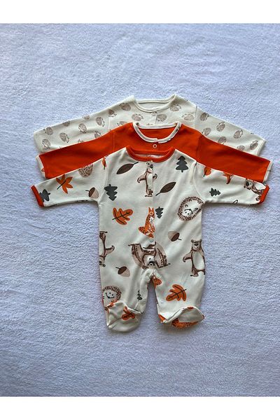 MBK GARDEN Unisex Colorful Printed 3-Piece Baby Rompers - 0-3/3-6/6-9 Months