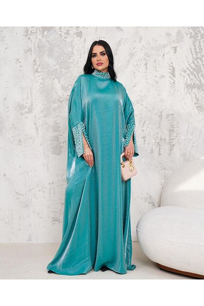MAY MARA WOMEN'S DOMINANT COLLAR AND SLEEVES PEARL EMBROIDERED COMFORTABLE FIT DRESS
